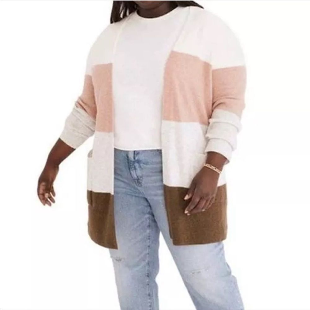 Madewell Kent Colorblock‎ Cardigan in cozy Alpaca Yarn, Gray Pink Green NWOT